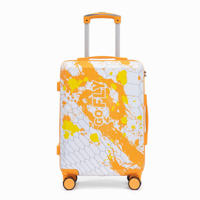20 Inch PC Spinner Wheel Luggage, Carry On Suitcase, With Printed Pattern And Combination Lock (Orange)