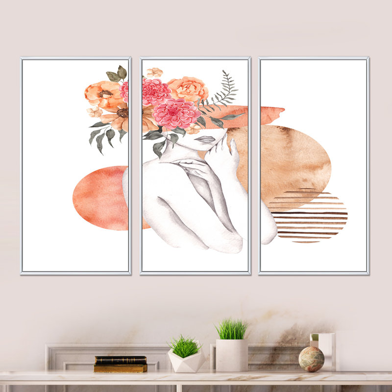 3 - Pieces Glam, 36" W x 28" H, White Framed