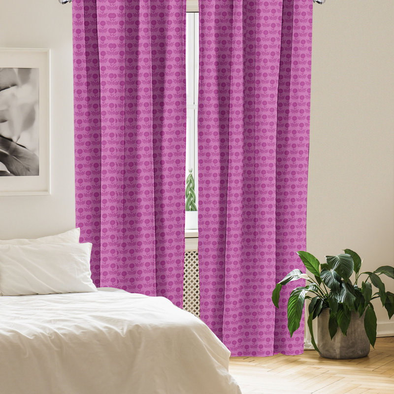 Dakota Fields Purple 4-Panel Curtains, Graphical Floral Drawing, Dark Magenta Pale Fuchsia, 56" W x 63" L