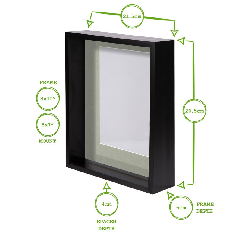 Nicola Spring - 8" x 10" 3D Deep Box Photo Frames - 5" x 7" Mount, Black, 5" x 7"