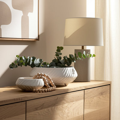 Stylish Footed Decorative Bowl with Ribbed Texture - Modern Accent Bowls for Stylish Home Decor or Bookshelf Styling - Set of 2, 15", 11"