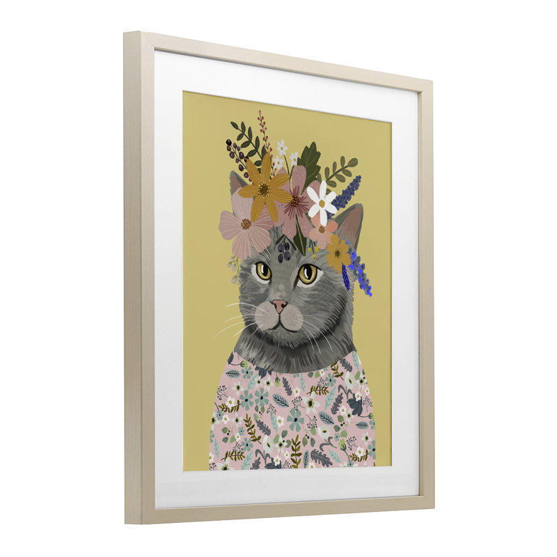 «Spring Cat Floral Portrait», reproduction encadrée sous verre, design par Mia Charro, H 21 po x l 17 po