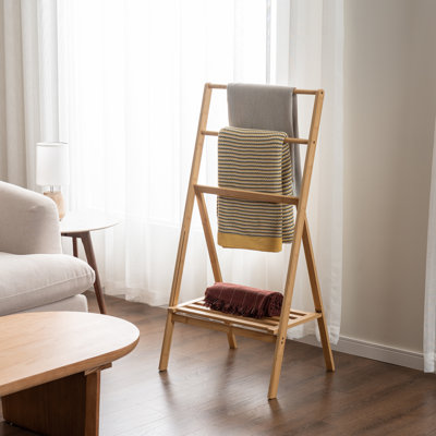 Foldable Beige Freestanding Bamboo Blanket Rack