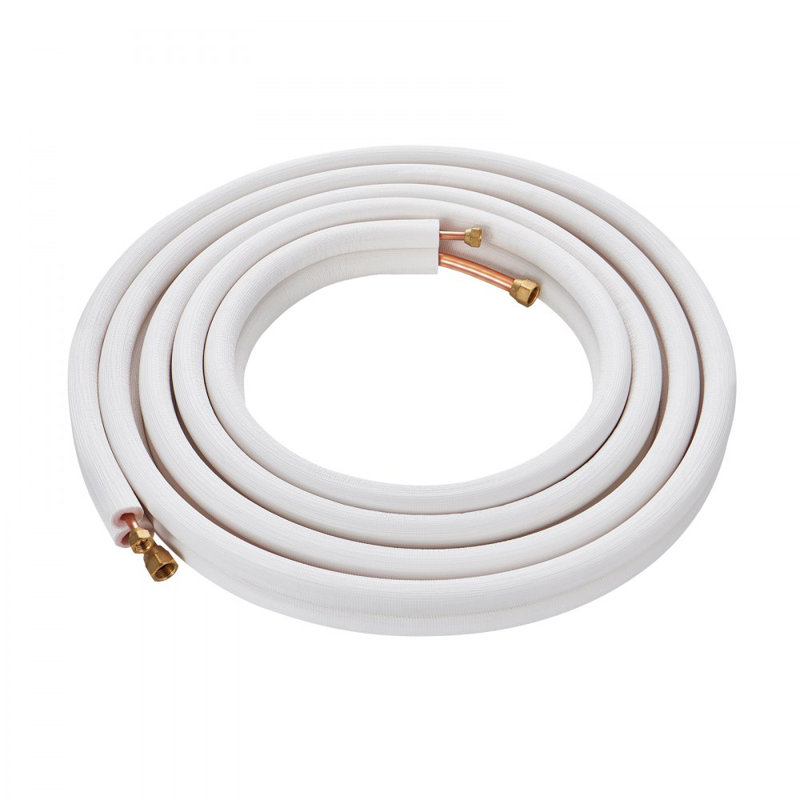Mini ensemble de 25 pi de lignes divisées, tuyaux en cuivre de 1/4 po et 3/8 po de diamètre extérieur et isolation à trois couches, pour les équipements de réfrigération ou de pompe à chaleur et de CVC avec bandes d’emballage.