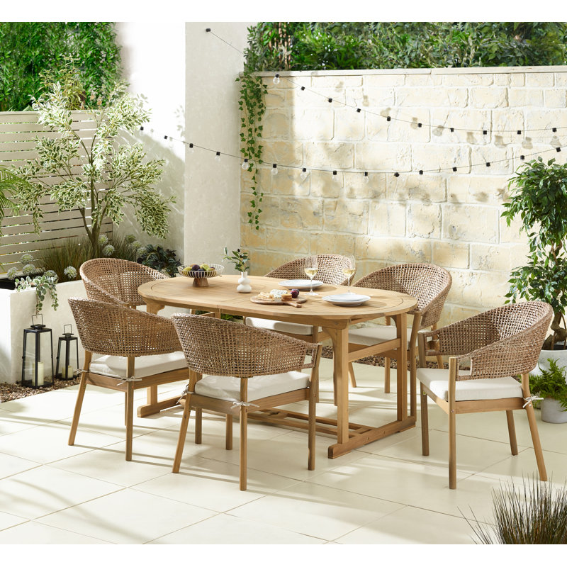Asanta Oval Wooden Extending Garden Dining Table With Amanzhan Chairs - Modern Garden Patio, 6