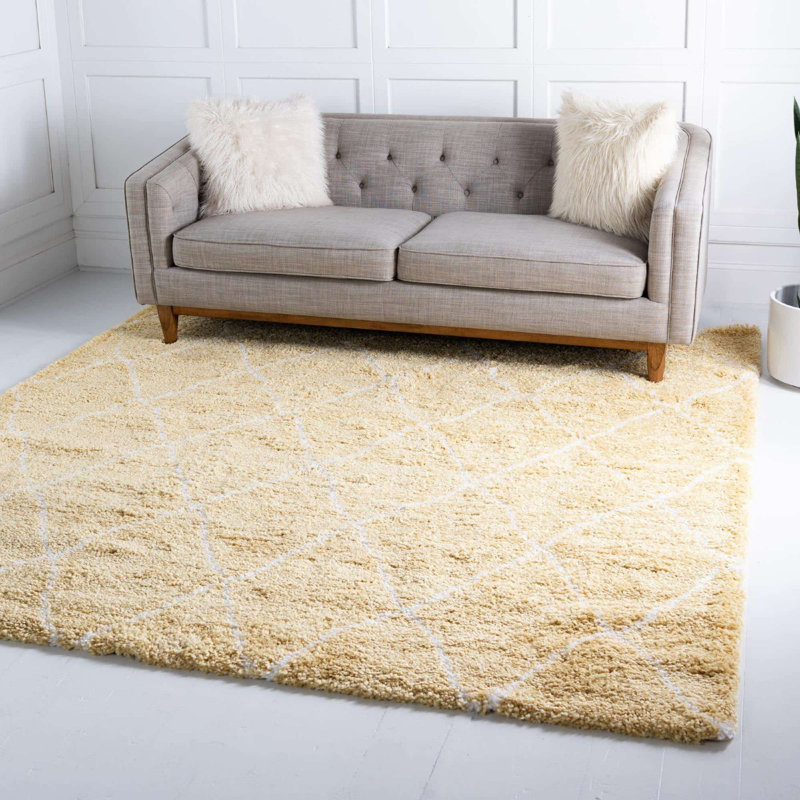 Tapis à poils longs couleur safran, Rectangle 4 pi x 6 pi