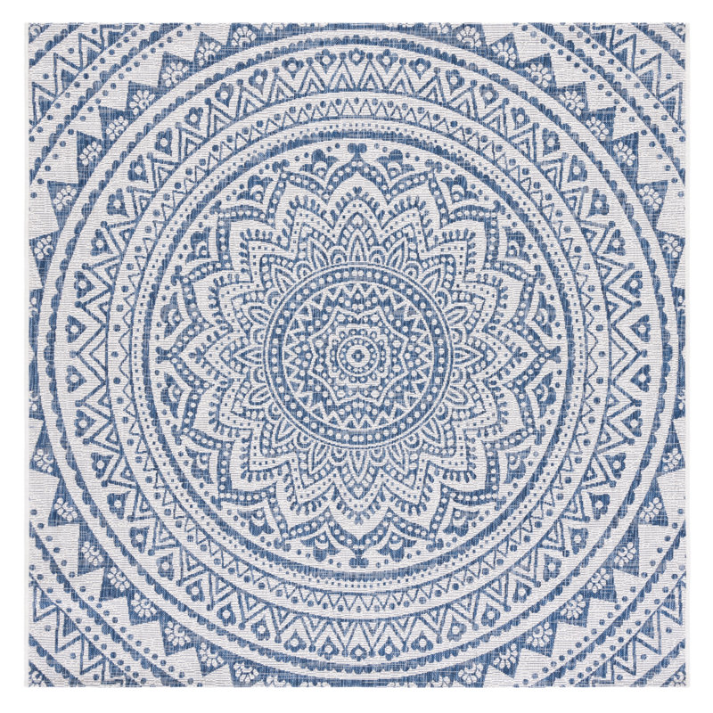 Ellefson Ivory/Navy Indoor/Outdoor Area Rug, Square 4'