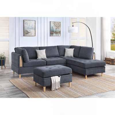 3-PCS Reversible Sectional Set Living Room Furniture Chenille Couch Sofa