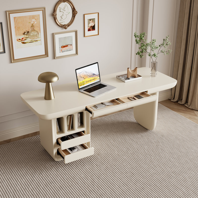Bureau 71 po rectangulaire en bois blanc avec 4 tiroirs de rangement