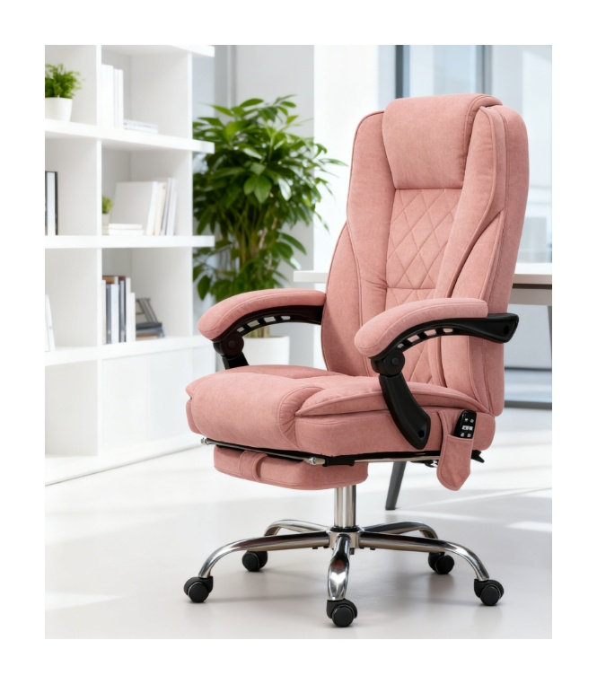 Chaise de bureau inclinable chauffante rose avec massage par vibration et hauteur réglable