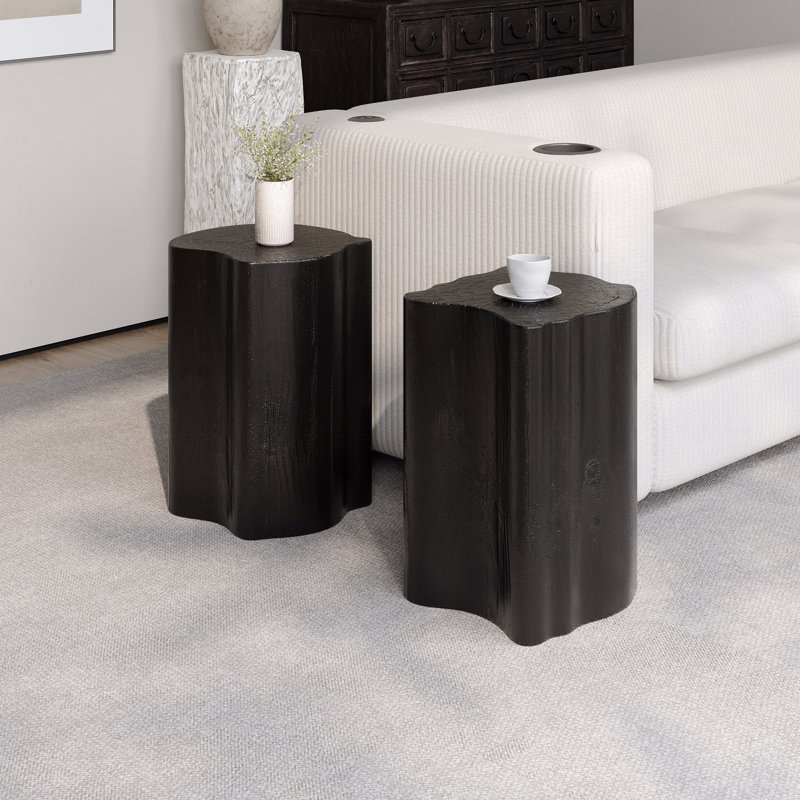 2-In-1 Irregular MGO Patio End Table, Split Design, Small Space Friendly, Indoor Outdoor Use, Black Color, Black