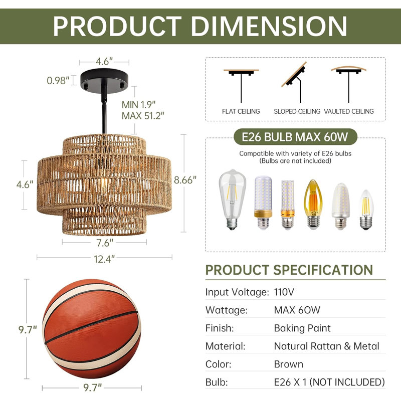 Luminaire suspendu 12,4 po Boho