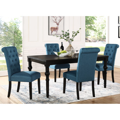 Salle à manger en bois massif foncé délavé: table rectangulaire avec 4 chaises, chaises de style urbain