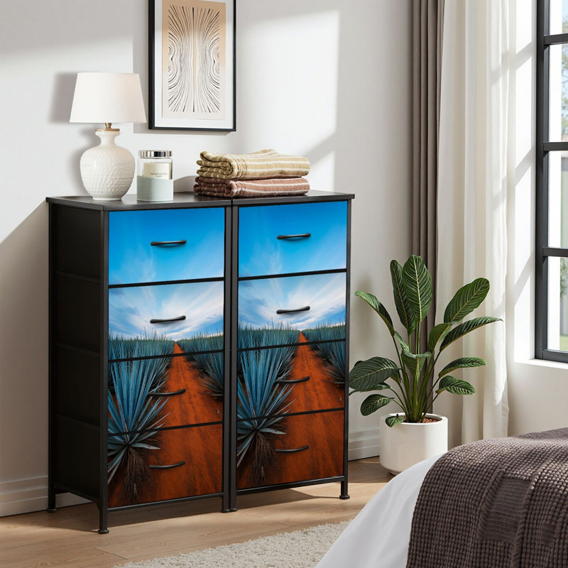 4 Drawer Dresser for Bedroom, Narrow Chest of Drawers, Wooden Top and Study Iron Frame 18"x37.5"-(WxH)