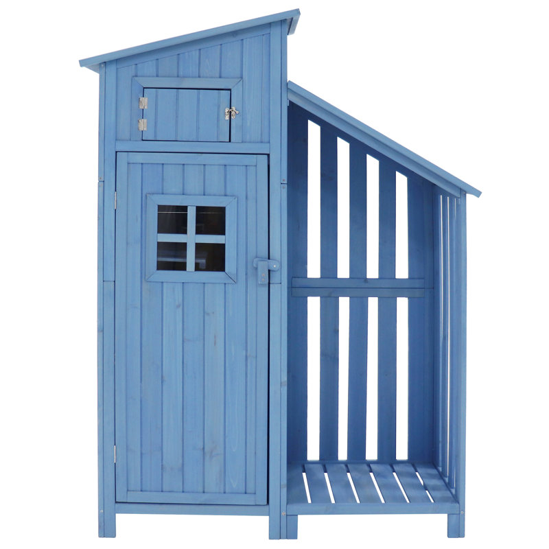 Wooden Garden Storage Shed Utility Tool Storage Cabinet, Blue