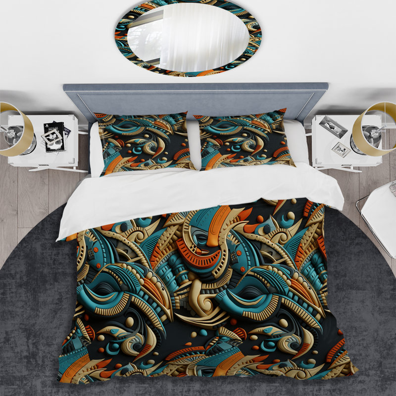 Ensemble de housse de couette Tribal Motifs Eclectic Melody, Housse de couette pour très grand lit et 2 très