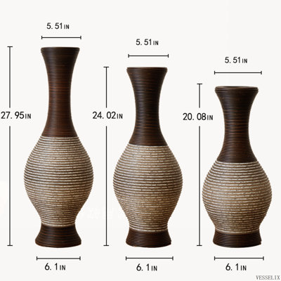 Ensemble de 3 vases de sol décoratifs marron avec vigne artificielle et support à fleurs en PVC