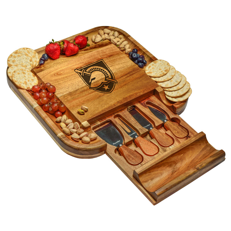 NCAA Army Black Knights - Ensemble de planches à charcuterie en acacia de qualité supérieure avec outils à fromage - 13 po x 13 po