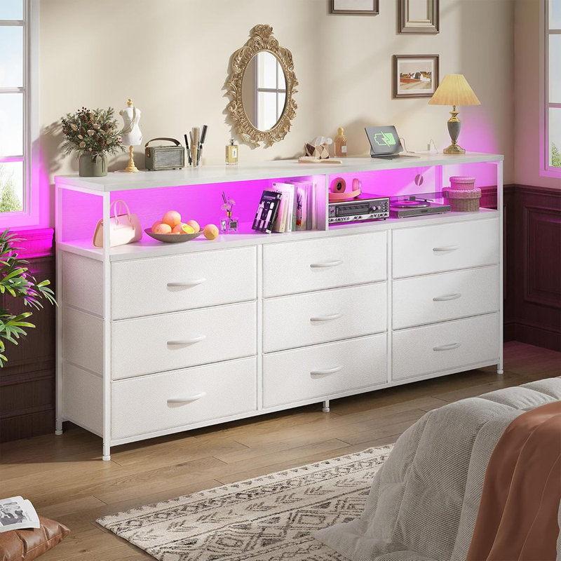 Commode blanche pour chambre à coucher avec 9 tiroirs
