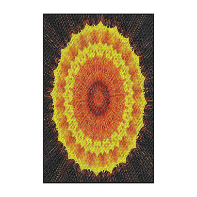 Tapis noir/jaune/orange tissé à la machine, Rectangle 7 pi x 10 pi