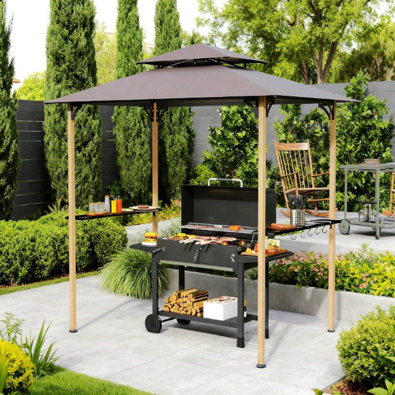 Abri de barbecue à deux niveaux pour barbecue, abri de barbecue avec tablettes latérales et crochets