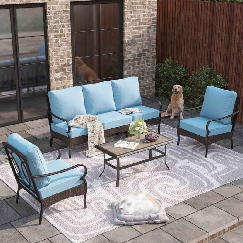 Ensemble de conversation pour l'extérieur avec coussins, Blue