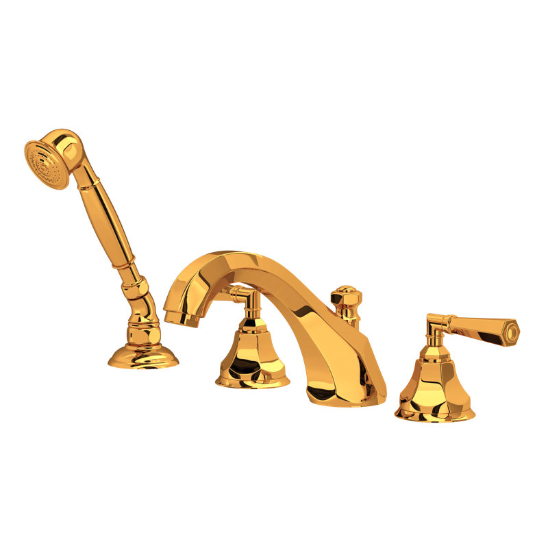 Palladian 4-Hole Deck Mount Tub Filler, Inca Brass