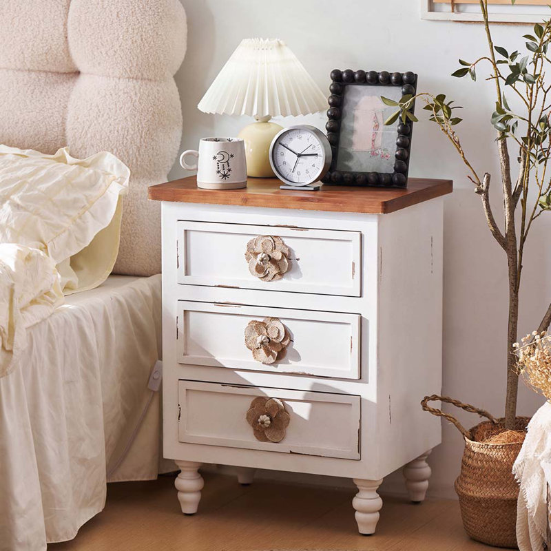 3-Drawer Storage Side Table, Antique White