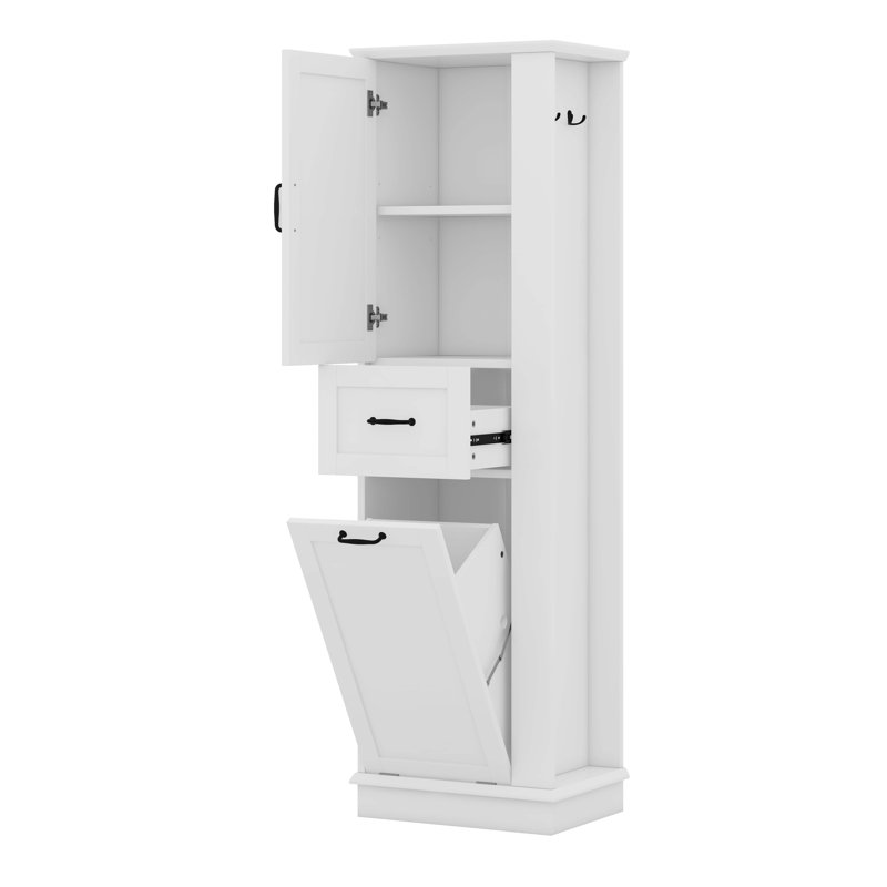 Grande armoire de rangement moderne - compartiment inclinable, tablettes réglables, Blanc