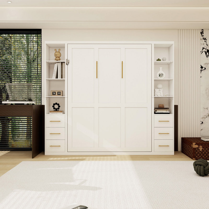 Folding Bed With Side Storage, Bed Frame for Home, Hotel