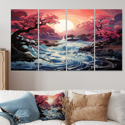 «Sunrise River», ensemble d'art mural japonais 4 pièces