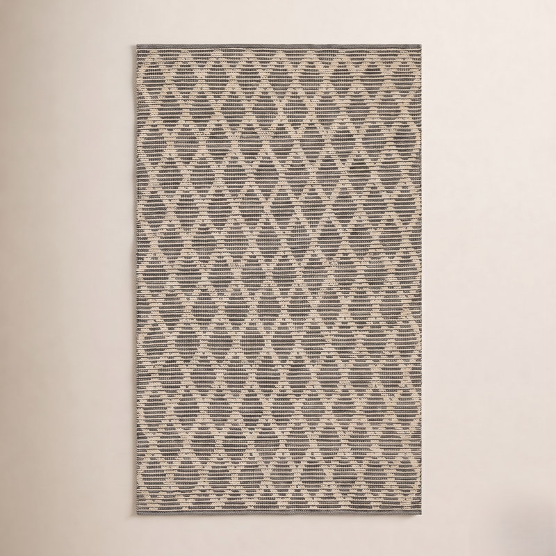 Textured Diamond Black/Ivory Handwoven Cotton Rug, Runner 2'6" x 8'