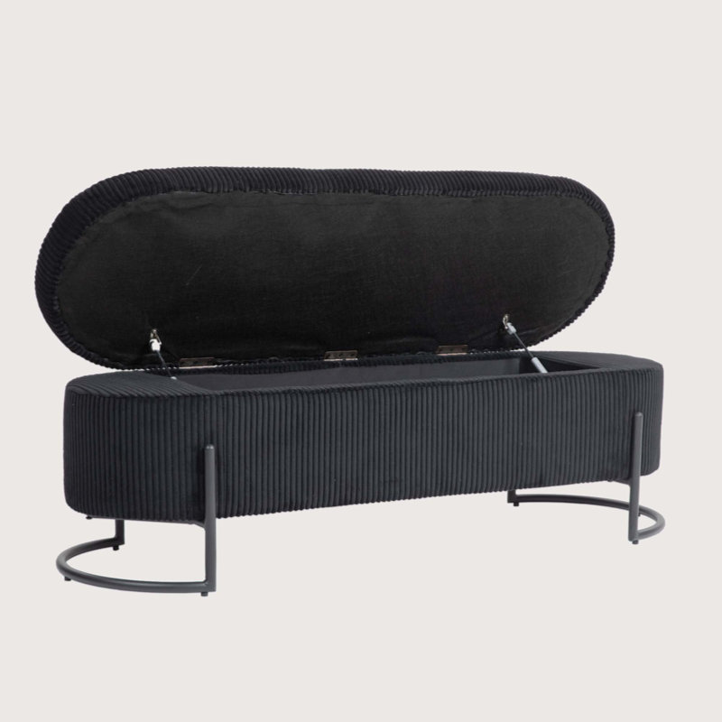 Upholstered Fabric Storage Bench For Bedroom, Black