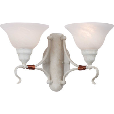  2-Light Indoor Parchment (Rustic Washed Stone) Wall Mount with White Alabaster Glass Bell Shades