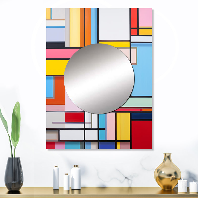 Wichor Rainbow De Stijl Abstraction - formes abstraites, miroir mural jaune, reproduction d'art en métal, 32 po x 24 po