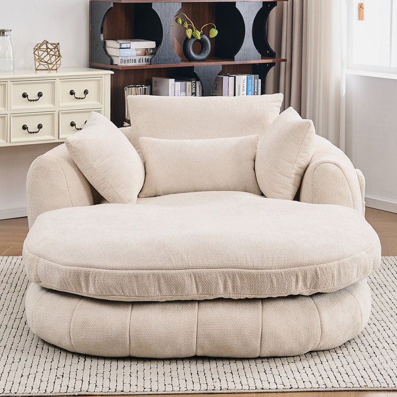 Oversized Chaise Lounge – Compression- Chenille Chair, Beige