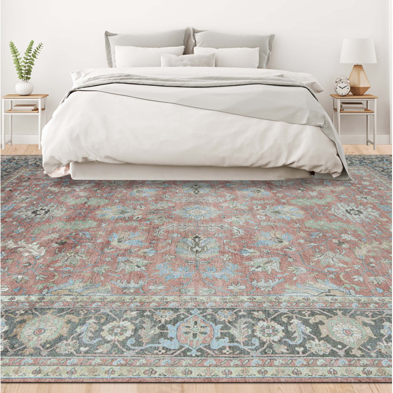 Oriental Area Rug in Pink/Charcoal, Rectangle 7'10" x 9'10"