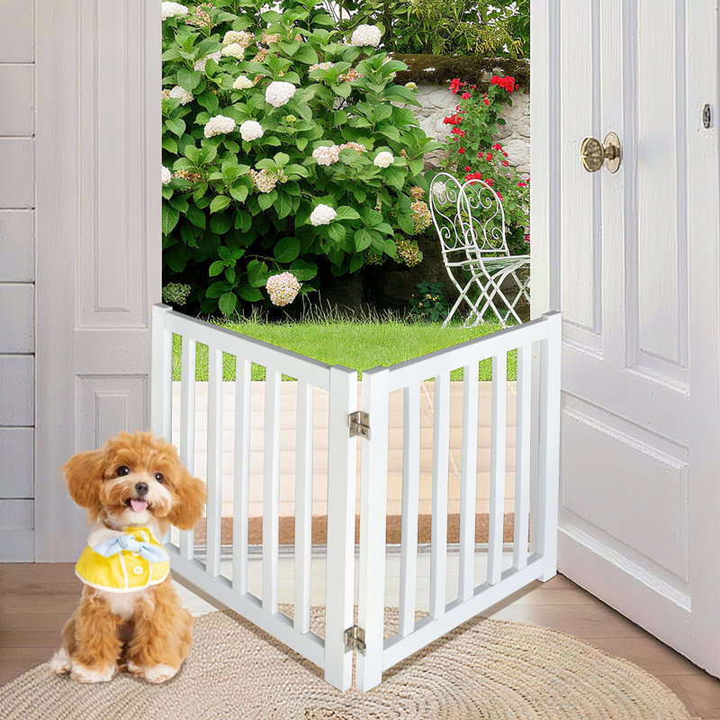 Solid Wood Freestanding Foldable Pet Gate for Dogs,2 Panels for Doorways,Stairs and small spaces, 40" W, White
