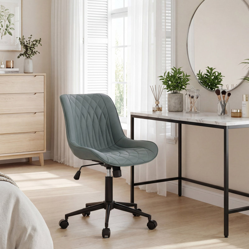 Armless Swivel Office Chair Faux Leather Upholstered Waterproof Desk Chair Ergonomic Adjustable Computer Chair, Grayish Green