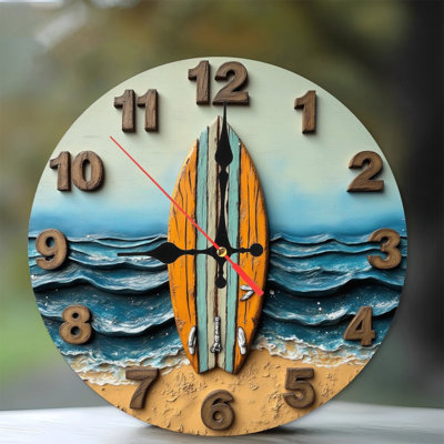 Surfboard Beach Ocean Wall Clock Handmade Resin Art
