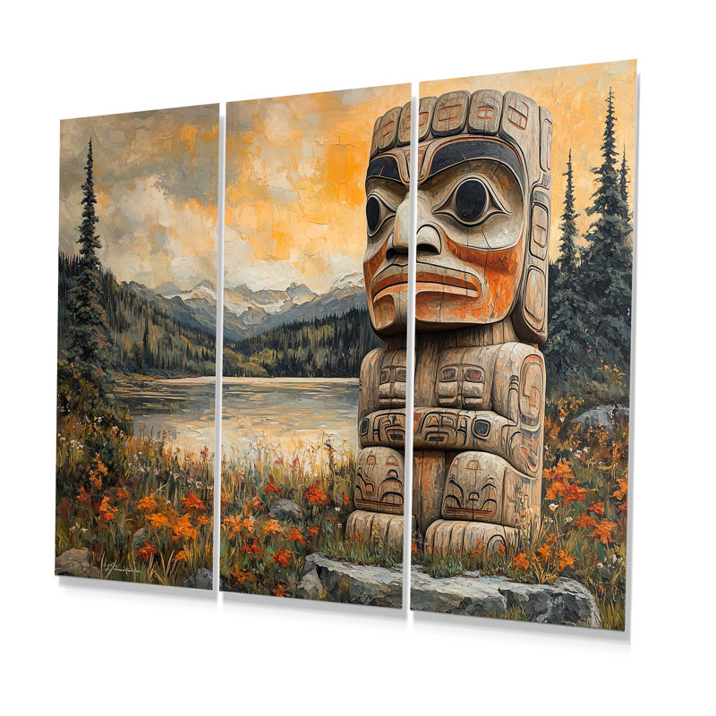 Ensemble de décorations murales totem orange «American Totem», Métal métal, H 28 po x l 36 po x P 1 po