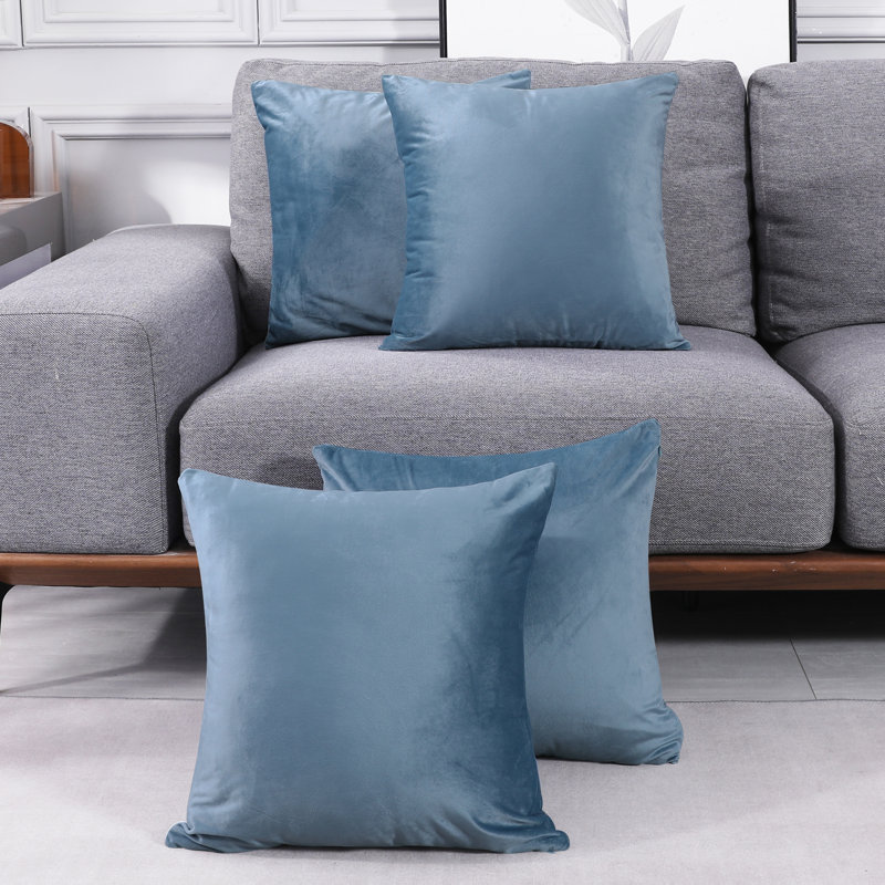 Decorative Throw Soft Linen Cushion Covers Pillow Covers (Set of 4), Stone Blue, Square 26"