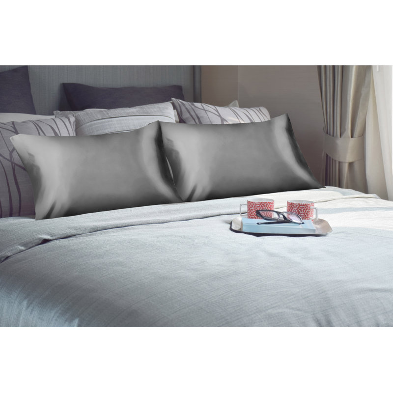 Taie d'oreiller 100% satin , Très grand, Gris foncé
