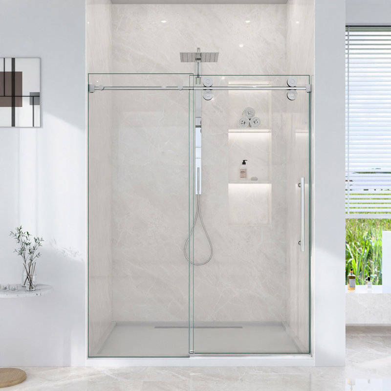 44"-48"W*76" H Frameless Single Sliding Shower Door – 5/16" (8Mm) Clear Tempered Glass, Bypass Design, Chrome