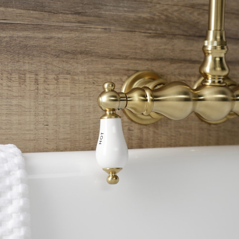 Kingston Brass Aqua Vintage Two-Handle 2-Hole Tub Wall Mount Clawfoot Tub Faucet, Brushed Brass