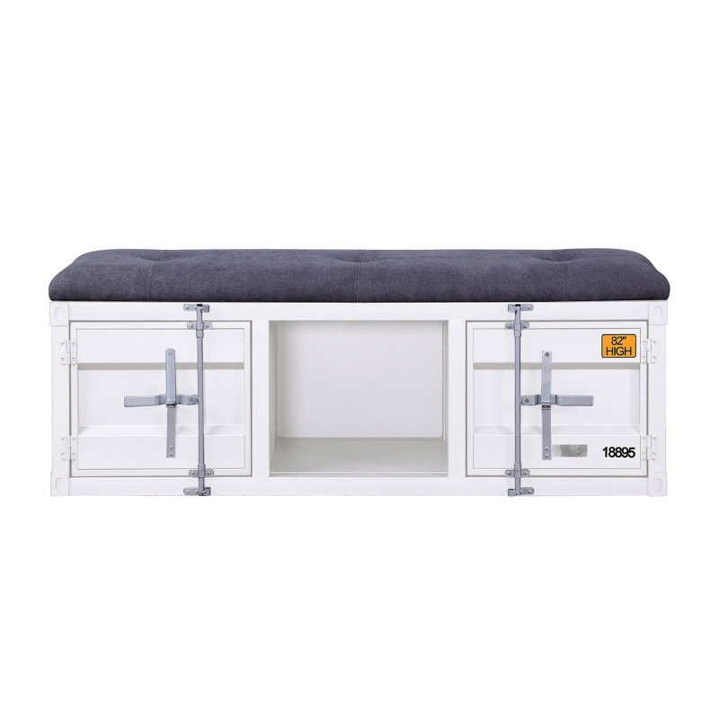 Banc de rangement gris et blanc avec revêtement intérieur confortable et spacieux, Gris / Blanc