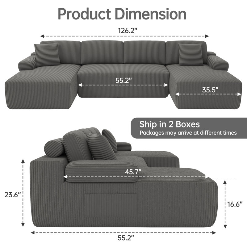 4 Seater Corduroy Sofa, Grey
