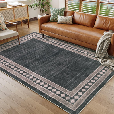 Washable Rugs 5x7 Area Rugs for Living Room Bedroom, Ultra Soft Low Pile Modern Diamond Geometric Carpet, Non Slip & Non-Shedding Foldable Floor Mats for Home Office Decor, Black Brown