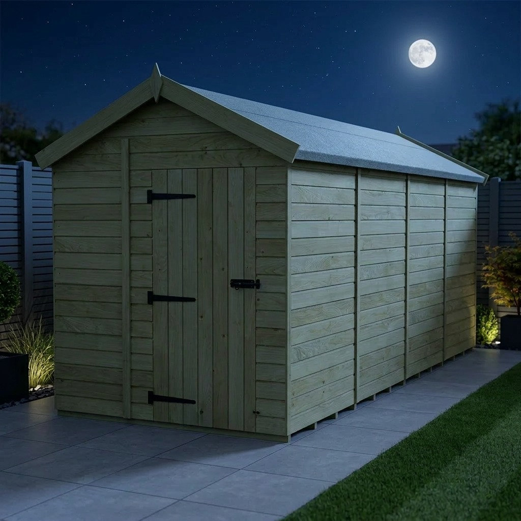 Total Sheds 6ft x 16ft Apex Garden Shed - Single Door - No Windows - Pressure Treated Timber - UK Manufactured