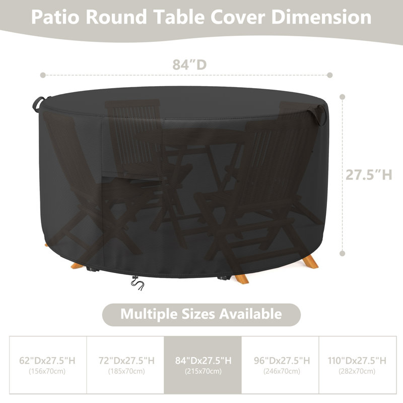 Waterproof Patio Table Cover for Round Patio Furniture Set, 27.5" H x 84" W x 84" D